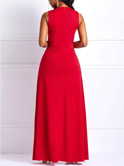 VERWIN Patchwork Overlay Embellished Plain Women's Jumpsuit High-Waist Woman Romper (X-Large, Red)