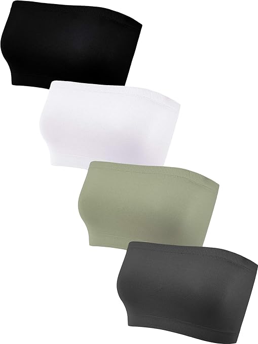 4 Pieces Strapless Bandeau Bra, Seamless Bralettes Stretchy Non Padded Bandeau Tube Top Bra for Women(Vivid Colors,X-Large)