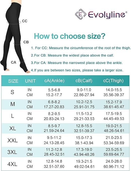 Evolyline Medical Compression Tights for Women & Men 15-20mmHg, Open Toe Compression Pantyhose Opaque Graduated Support Tights Compression Stockings for Varicose Veins Edema Flight Nursing, Black, 3XL