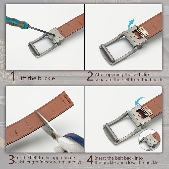 FEFLO Men's Ratchet Belt with Automatic Buckle, No Hole Adjustable Belt for Suits and Jeans