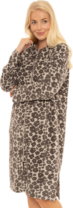 Suzy & Me Ladies Hooded Micro Fleece Full Zip Lounger Dressing Gown (UK, Numeric, 12, 14, Regular, Regular, FLORAL)