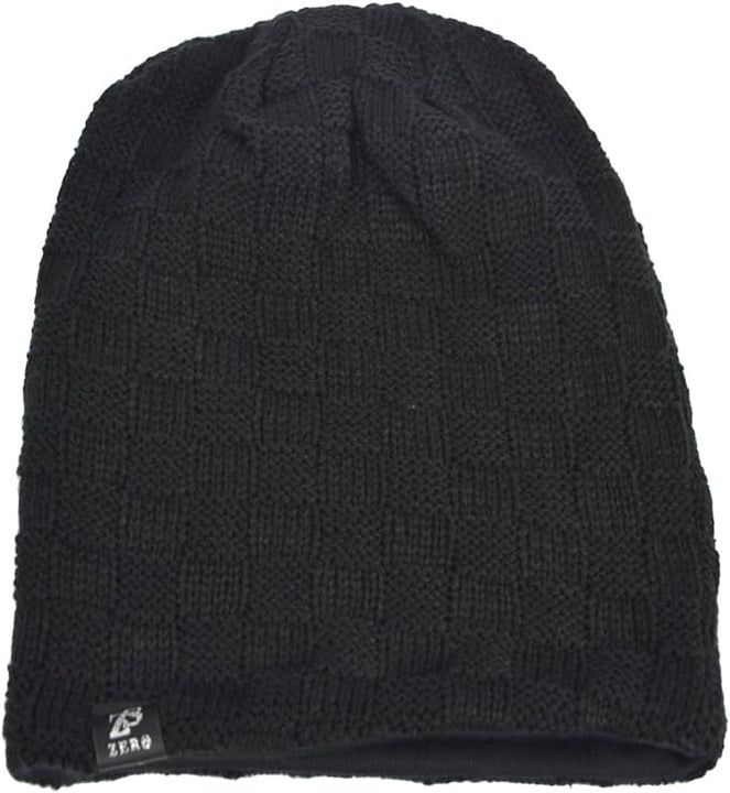 VECRY Mens Slouchy Knit Oversized Beanie Skull Caps Artistic Hats (Plaid-Black)