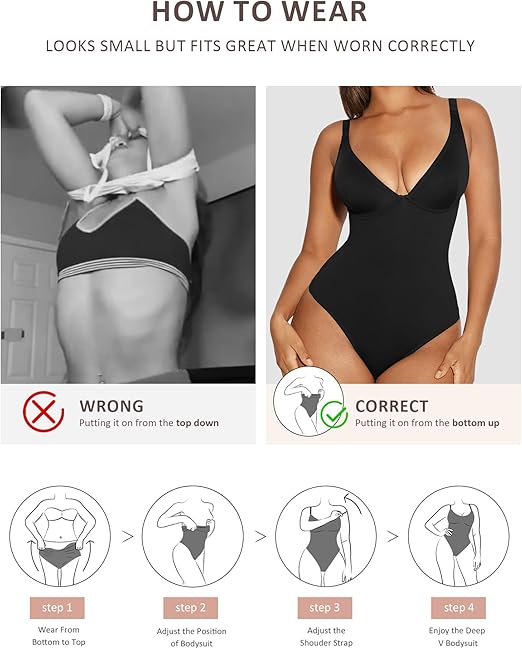 FeelinGirl Shapewear Bodysuits for Women Tummy Control Body Shaper Thong Body Suits Deep V Neck Going Out Tank Tops（Black 3XL）