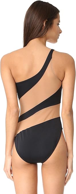 Norma Kamali Women's Snake Mio One Piece Swimsuit, Black with Nude Mesh, S