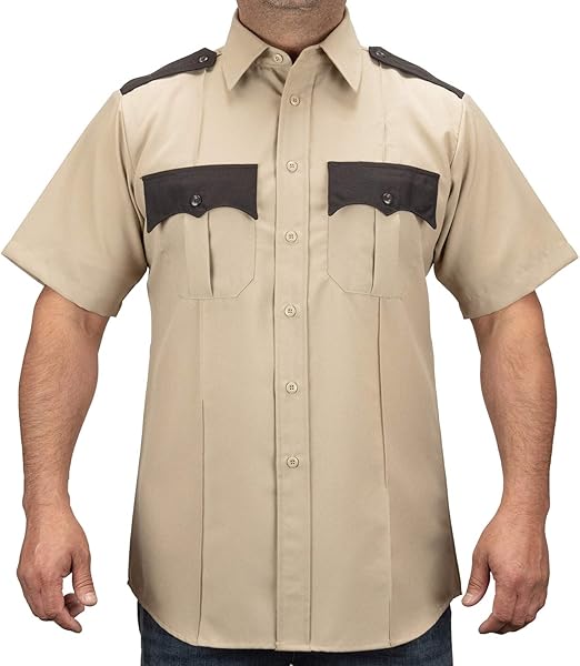 First Class 100% Polyester Two Tone Short Sleeve Men's Uniform Shirt - Large