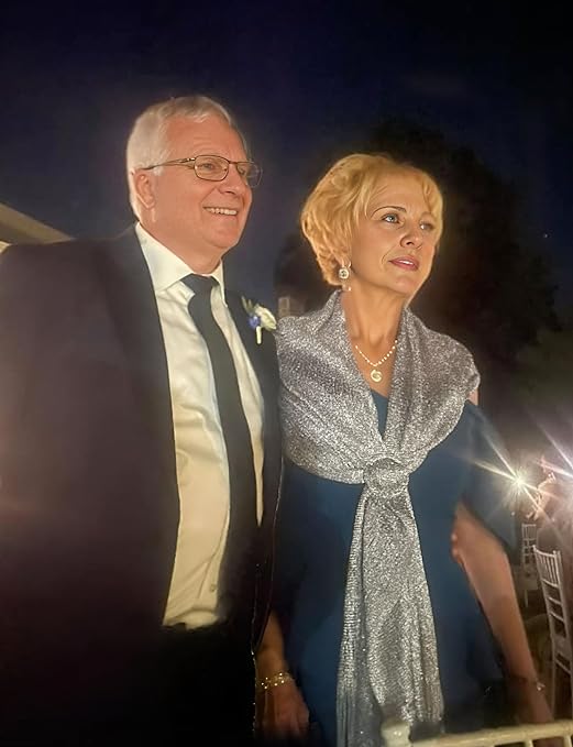 Rheane Sparkling Metallic Shawls and Wraps with Buckle for Evening Party Dresses Wedding Party, C. Dark Gray/Silver (With Silver Buckle), Large