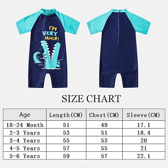Ewbob Boy Swimsuit Sun Protection Short Sleeve Bathing Suit Kids Crocodile All in One Piece Swimwear Ages 18 Months to 6 Years Swim Costume for Swimming Lessons, Beach and Pool, 4-5Y