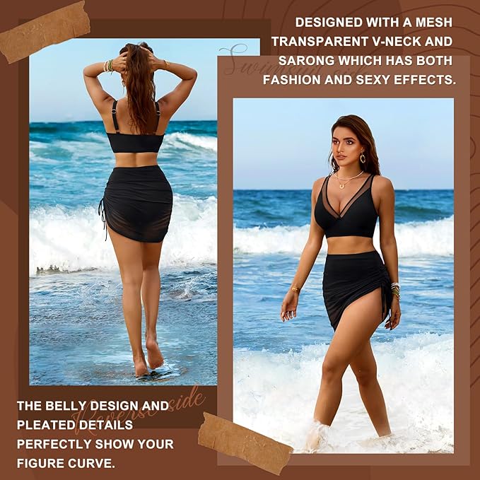 High Waisted Bikini Set Tummy Control Bikini Sets for Women, Adjustable Swimming Costumes for Grils Womens Beach Water Sport