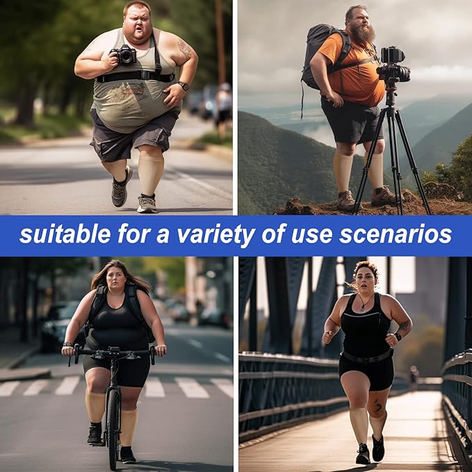 PUTUO Wide Calf Compression Socks: Plus Size Graduated Compression Stockings for Men Women Large Compression Sock for Support Flight Travel Pregnancy Edema Nurses Seniors 20-30 mmHg Beige 4XL 3Pairs