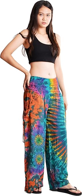 Orient Trail Women's Bohemian Yoga Wide Leg Palazzo Tie Dye Pants XL Miami Teal