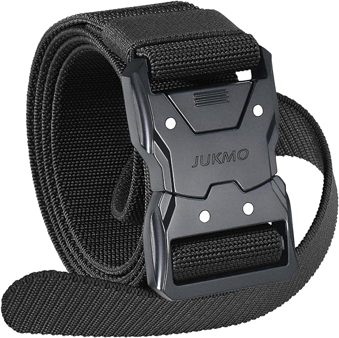 JUKMO Quick Release Tactical Belt, Military Work 1.5" Nylon Web Hiking Belt with Heavy Duty Seatbelt Buckle (Small-for Waist 30"-36" (Length 45"), Black)