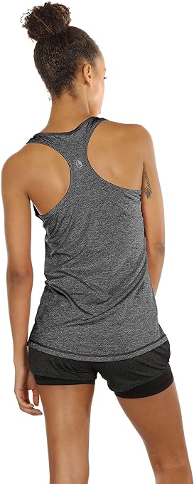 icyzone Womens Workout Top Racerback Quick Dry Yoga Running Tank Top Sleeveless Exercise Gym Shirts (M, Charcoal)