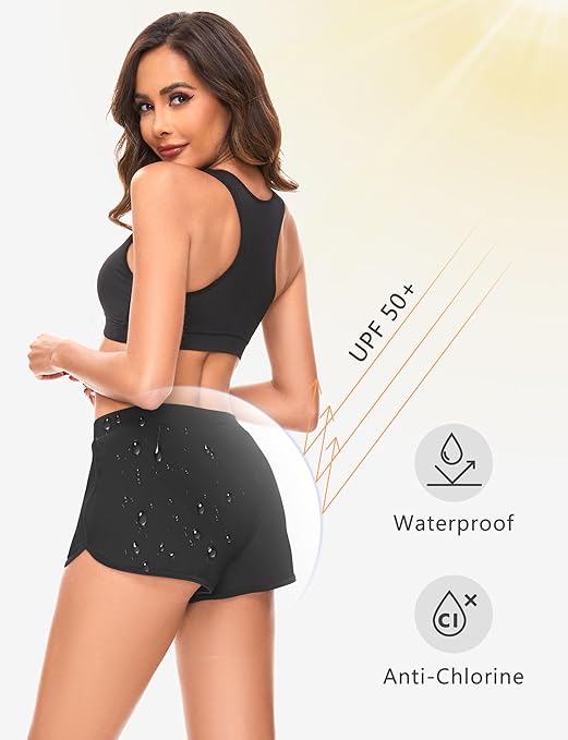 Leovqn Period Swimwear Shorts Menstrual Leakproof Swim Bathing Suit Built-in Bikini Bottom Waterproof UV 50+ Teens Girl Grey
