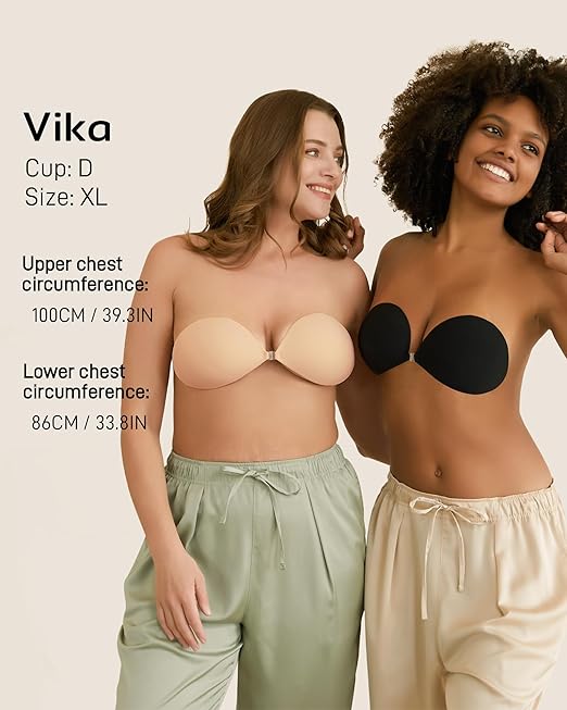 Niidor Adhesive Bra Strapless Sticky Invisible Push Up Fabric Bra Nipple Covers for Backless Dress, Nude, D