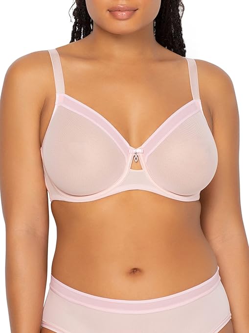 Curvy Couture Women's Sheer Mesh Full Coverage Unlined Underwire Bra