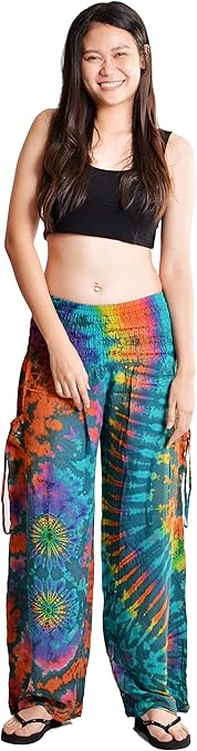 Orient Trail Women's Bohemian Yoga Wide Leg Palazzo Tie Dye Pants XL Miami Teal