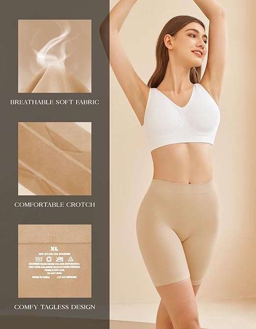 SIMIYA 3 Pack Womens Boxer Shorts Seamless Chub Rub Shorts Stretchy Anti Chafing Underwear for Under Dresses(Black+White+Nude,XL)