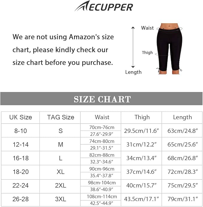 ECUPPER Womens Swimming Leggings Shorts Knee Length Capris Swimsuit Pant Plus Size Swim Bottoms, Black, L