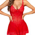 RSLOVE Women Sexy Lingerie Lace Babydoll Mesh Chemise Sleepwear Bridal Nightdress Red Small