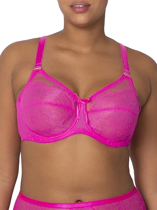 Smart & Sexy Women's Full Coverage Unlined Underwire, Lace & Mesh See, Plus Size Lingerie Inspired Retro Bra, Medium Pink, 38G