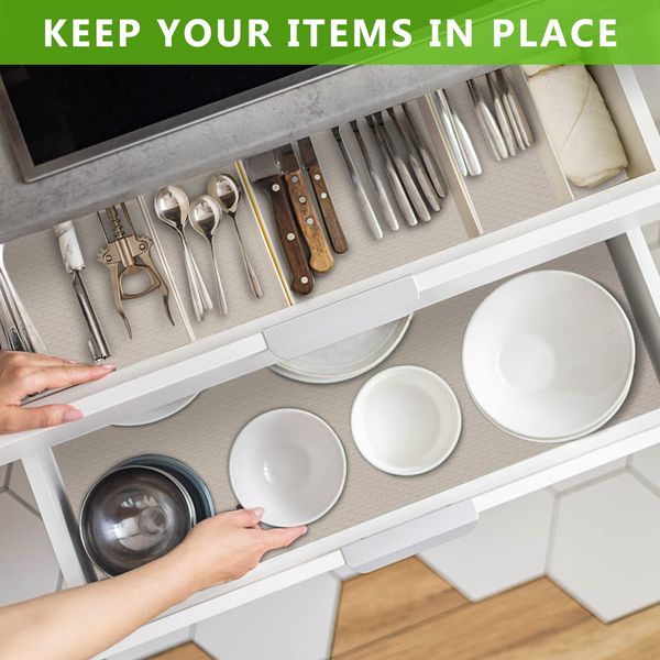 WochiTV EVA Shelf Liner Kitchen Drawer Liner, 30cmx609cm Non Adhesive Refrigerator Mats Waterproof Washable, Non-Slip Grip Plastic Liner for Cabinet, Cupboard, Shoe Rack, Closet, Cupboard, Khaki