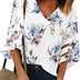 GOSOPIN Womens Floral Printed Blouses V-Neck Summer Casual 3/4 Sleeves Shirt Tops White UK 10