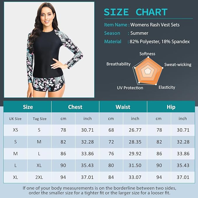 Sillictor Rash Vest Women Swimming Tops UV Womens Swim Shorts and Top Set Ladies 2 Piece Long Sleeve Swimsuits for Women Rash Guard Shirts with Build in Bra for Surfing,Quick Dry 2304 Pink Flower, M