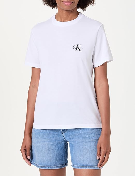 Calvin Klein Jeans Women's A- Logo CN Tee LV047C905G Tees, White (Brilliant White), XS