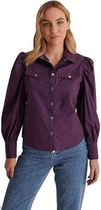 NA-KD Women's Puff Sleeve Shirt, Purple, 6 UK