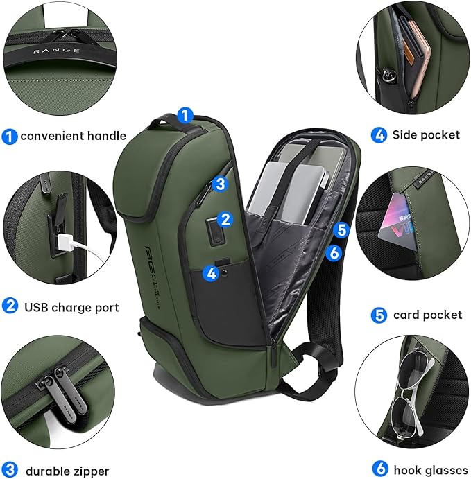 BANGE Business Laptop Smart backpack Can Hold 15.6 Inch Laptop Commute Backpack Carry on bag for men and women, Green, L, Laptop Backpack