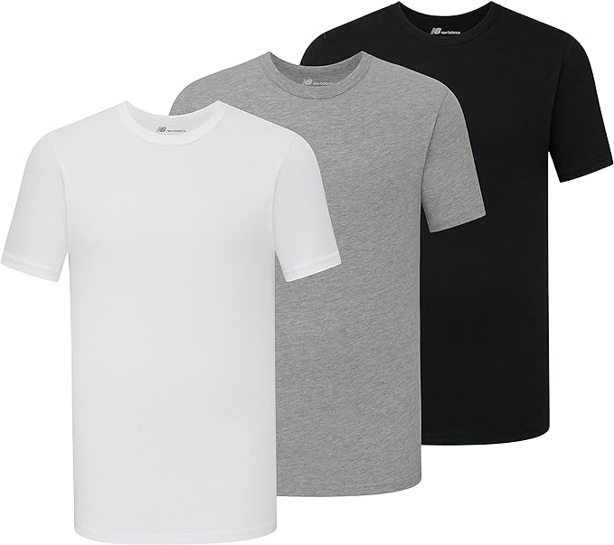 New Balance Men's Cotton Performance Crew Neck Tee T-Shirt, Black/White/Heather Grey, Medium