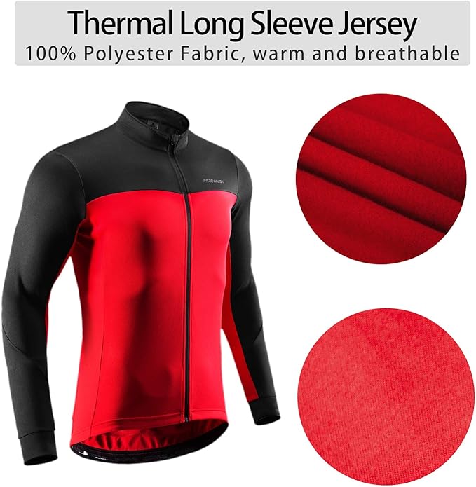 Przewalski Men's Cycling Jacket Thermal Long Sleeve Winter Bike Jacket Breathable Full Zipper Bicycle, XL