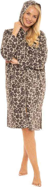 Suzy & Me Ladies Hooded Micro Fleece Full Zip Lounger Dressing Gown (UK, Numeric, 12, 14, Regular, Regular, FLORAL)