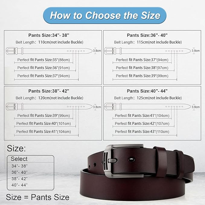 GSG SINCE 1998 Men's Genuine Leather Belt - Classic 38mm Wide Belt for Casual, Dress, Work & Special Occasions - Fits Jeans, Pants & Suits, Coffee, 38-42"