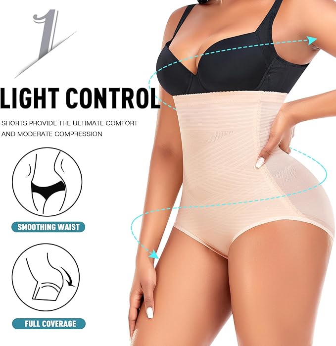 Werkiss Women Tummy Control Knickers High Waisted Shapewear Slimming Underwear Comfort Body Shaper, Beige M