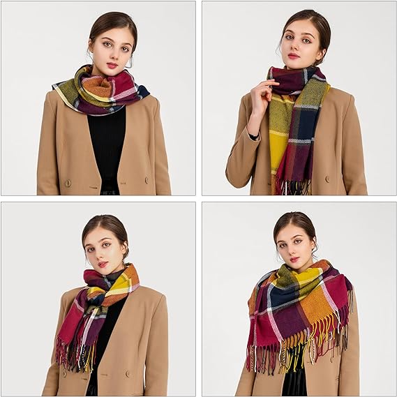Good Nite Scarf Women Winter Purple Scarves Shawls Scarves Wraps Ladies Christmas Gifts Long Soft Warm Tartan Scarf Wool Spinning Tassel Long Stole for Women