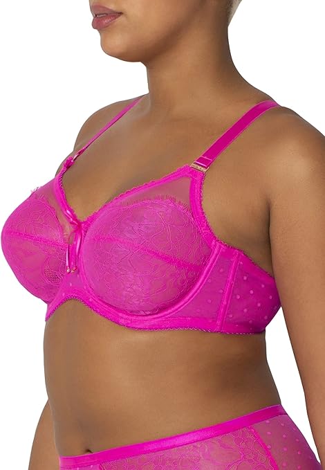 Smart & Sexy Women's Full Coverage Unlined Underwire, Lace & Mesh See, Plus Size Lingerie Inspired Retro Bra, Medium Pink, 38G