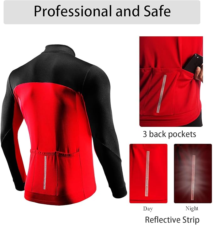 Przewalski Men's Cycling Jacket Thermal Long Sleeve Winter Bike Jacket Breathable Full Zipper Bicycle, XL