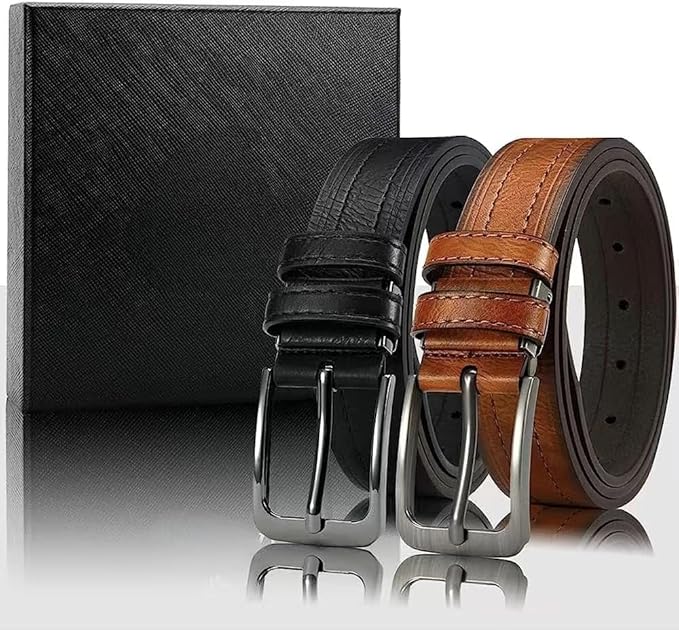 DOOPAI Mens Leather Belts Pin Buckle belt,Dress Belt Casual Wear Jeans Classic belt, Leather Belt Black Belt/Brown Belt,1.25" Adjustable Trim to Fit, 135cm