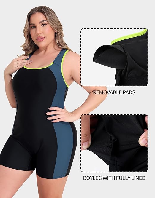 Charmo Women's Plus Size Racerback Swimming Costume Boyleg One Piece Swimsuit Sport Modest Swimwear 18