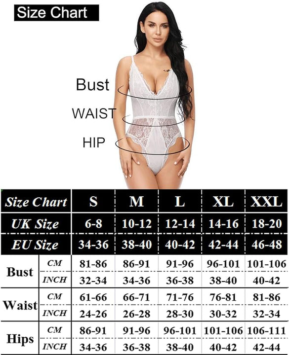 EVELIFE Women Sexy Teddy Lingerie One Piece Lace Babydoll Deep V Neck Bodysuit, Red XXL