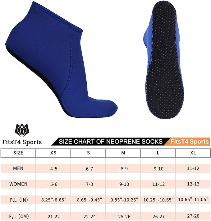 FitsT4 Wetsuit Socks Thermal 3mm Neoprene Water Socks Anti-slip for Men Women Diving Snorkeling Swimming Surfing Sailing Kayaking and Beach Sports, blue, XS