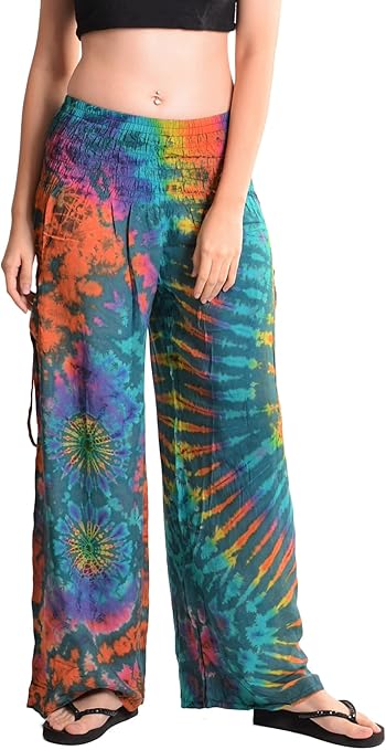 Orient Trail Women's Bohemian Yoga Wide Leg Palazzo Tie Dye Pants XL Miami Teal