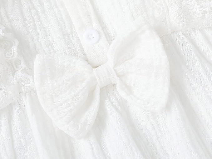 Edjude Romper for Newborn Baby Girl Clothes Ruffle Long Sleeve Floral Jumpsuit Bodysuit Baby Girls Onesies with Headband Size 6-9 Months, White