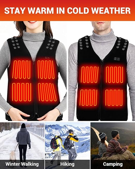 MOXTOYU 2024 Enhanced Heated Vest for Men and Women, 3 Selectable Temperature, Adjustable Size, Featuring 9 Heating Zones, USB Charging, Winter Gift, Washable Heated Vest (Power Bank Includ)
