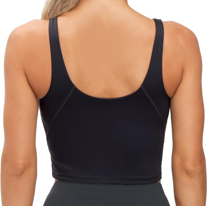 Women’s Longline Sports Bra Wirefree Padded Medium Support Yoga Bras Gym Running Workout Tank Tops - Black - M
