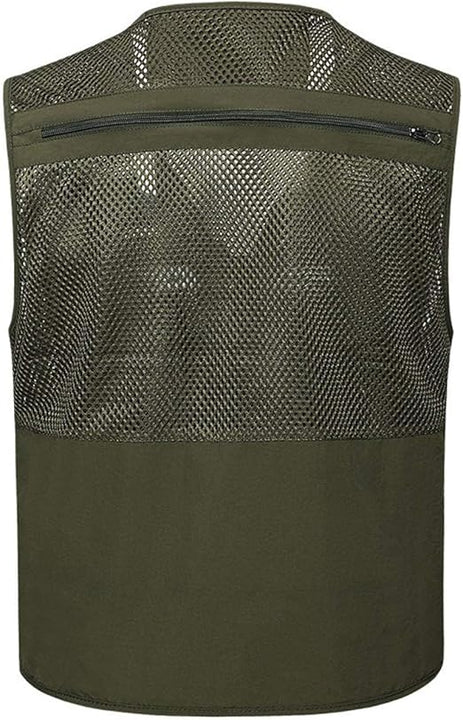 Sukany Men's Mesh Fishing Vest Utility Multi-Pocket Outdoor Work Shooting Safari Travel Photography Vest Army Green XL