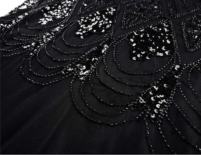 aifuu 1920s Flapper Fringed Sequin Dress Roaring 20s Fancy Dress Gatsby Costume Dress V Neck Vintage Beaded Evening Dress (All Black, L)