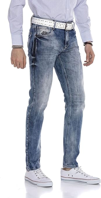 Cipo & Baxx Men's Jeans Trousers Slim Fit Contrast Stitching Regular Denim Trousers Casual Trousers - Multicolour - W30 L32