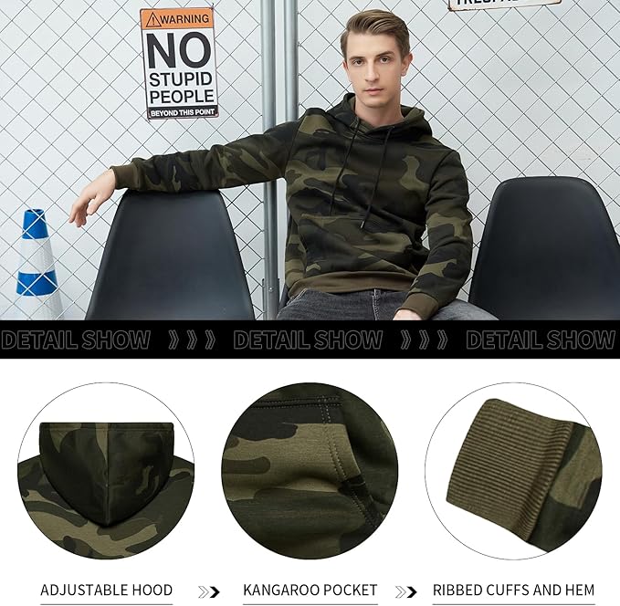 MANLUODANNI Men's Pullover Fleece Sweatshirt Camouflage Hoodies Army Green L